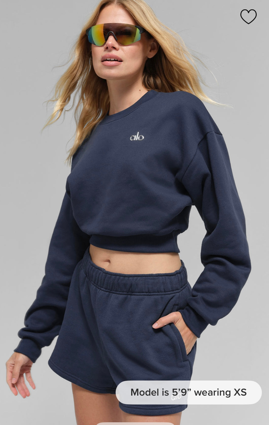 alo Cropped Accolade Crewneck - Navy